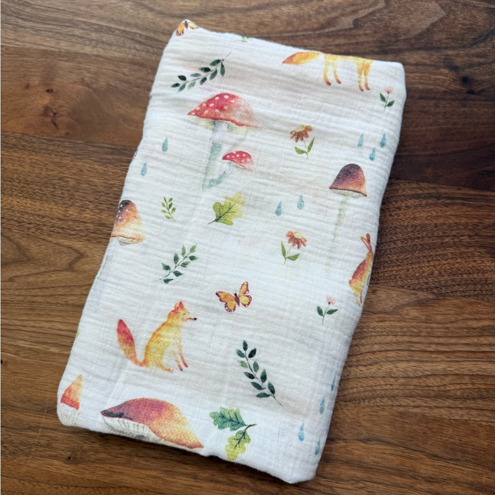 Lou Lou Lollipop Woodland Mushroom Gnomes Animals Baby Swaddle Muslin Blanket